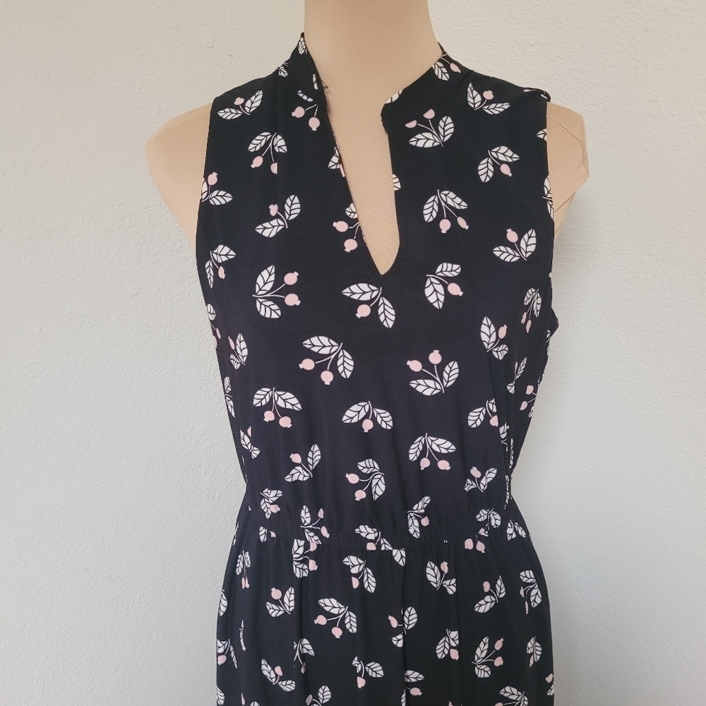 Anne Klein Black with Pink Cherry Print Sleeveless Midi Dress - Picture 3 of 7